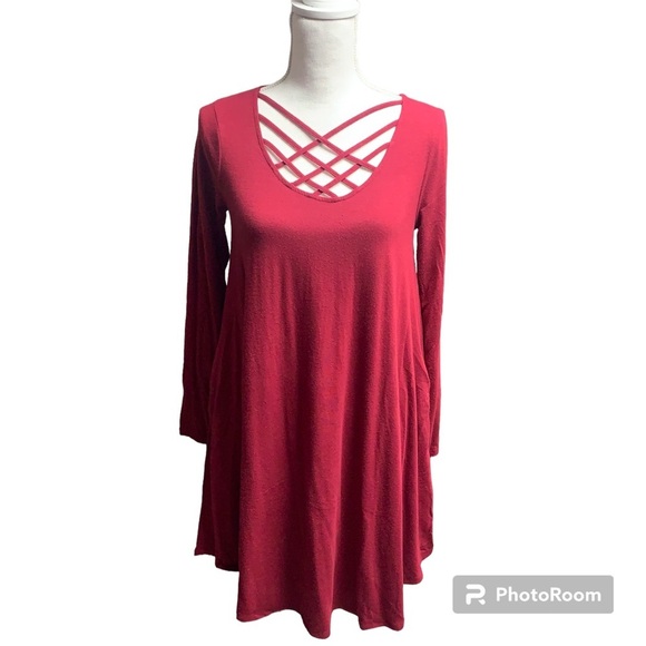 Zenana Premium red swing dress size small has pockets and no zippers - Picture 1 of 7